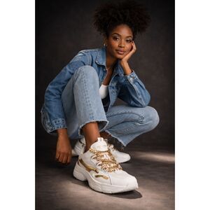 limited-edition Skechers stylish White Gold Chunky Sneakers 10 Memory Foam NEW